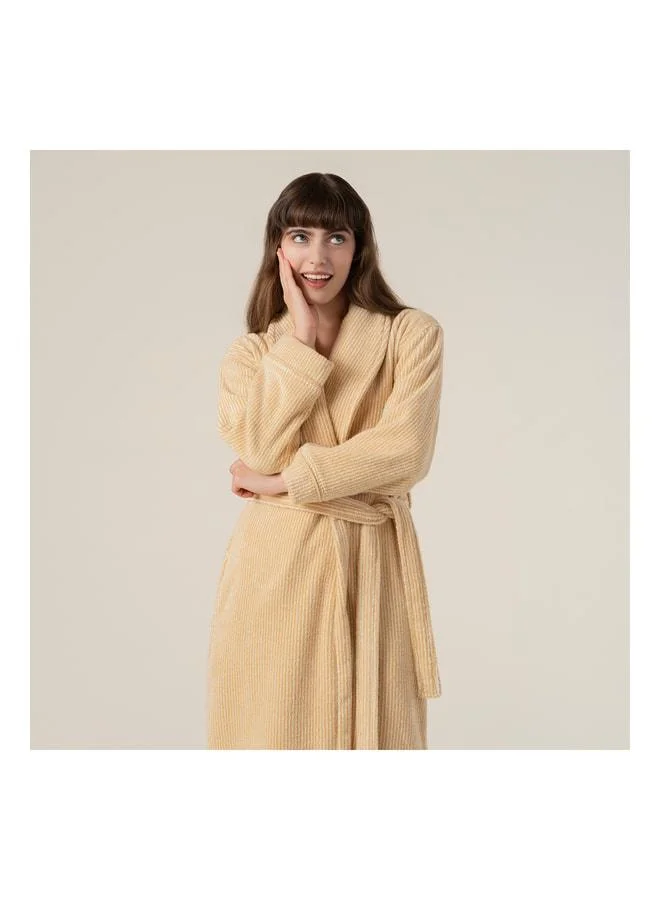 Zsa Zsa Zsu  Solid Yarn‑Dyed Striped Cotton 100% Cotton Bathrobe – Medium Size – Natural Yellow.  | Best Price UAE