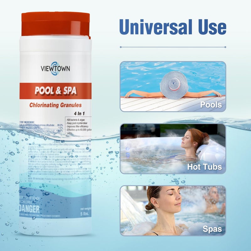 VIEWTOWN 5Lbs Chlorinating Granules for Pools, Spas & Hot Tubs â€“ Kills Bacteria & Algae, Fast-Dissolving Formula - Image 5