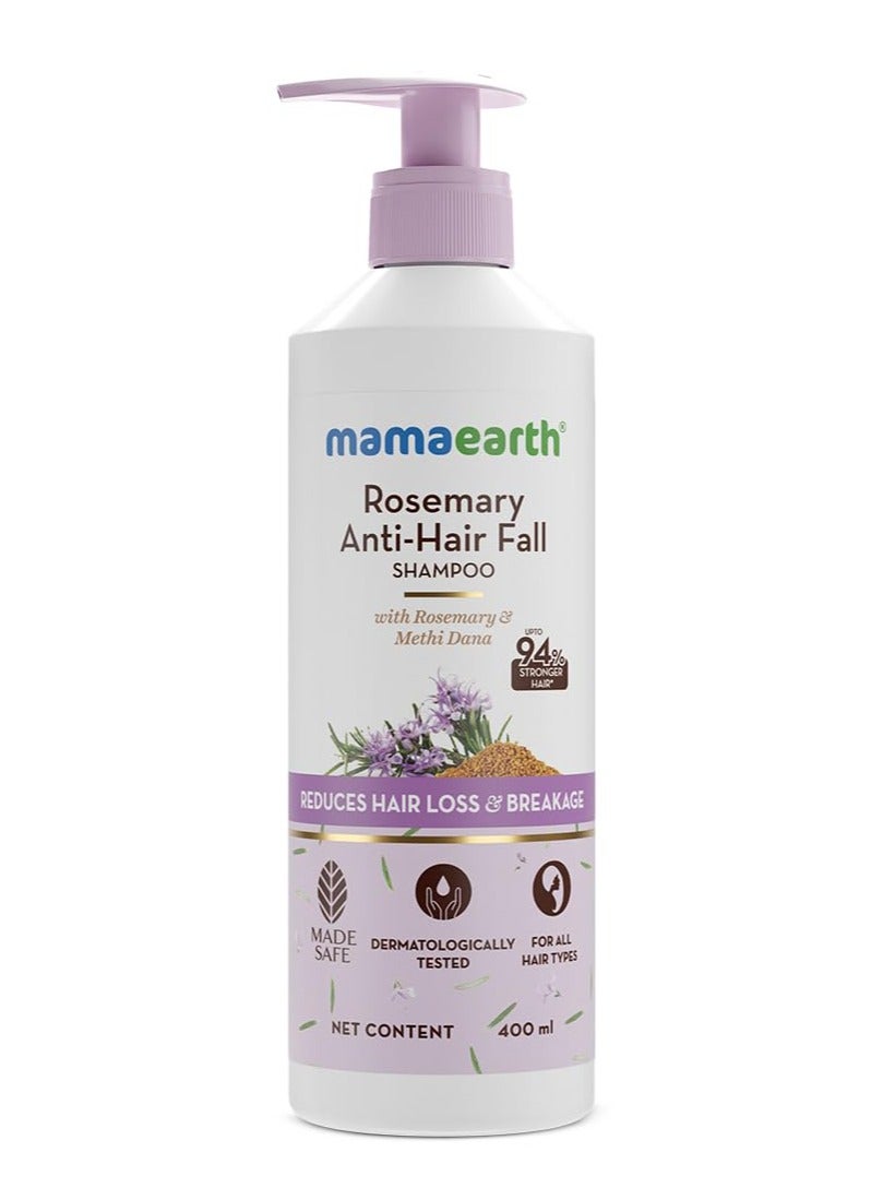 Mama Earth Rosemary Anti-Hair Fall Shampoo With Rosemary & Methi Dana For Reducing Hair Loss & Breakage-400 Grams Up To 94% Stronger Hair* Up To 93% Less Hair Fall For Men&Women - Image 1