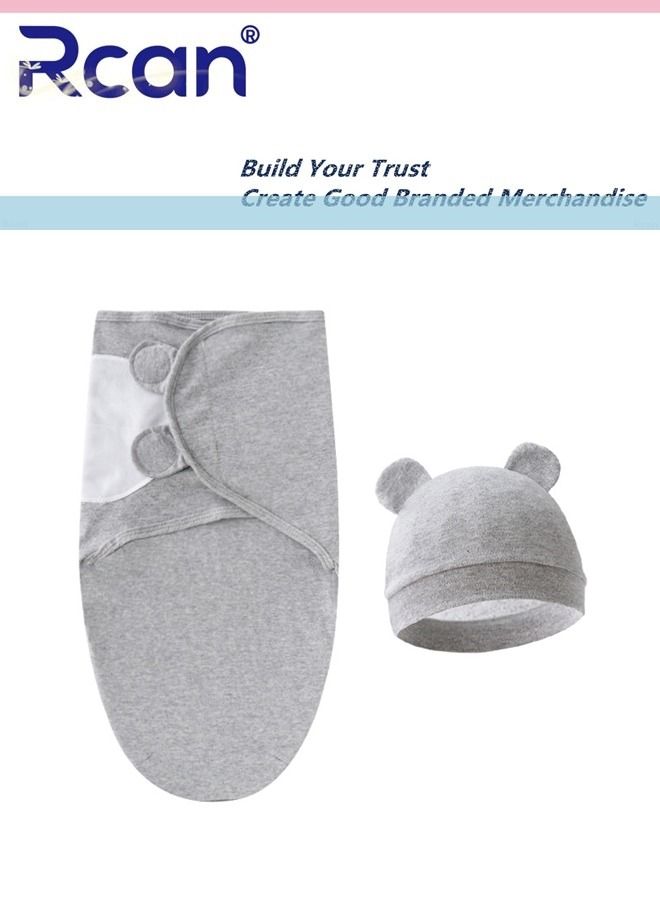 Rcan 3 PCS Baby Swaddle Blanket with Hat Set Cotton Newborn Swaddle Wrap Adjustable Wearable Swaddle Sleeping Bag Anti-Kicking Quilt Baby Wrap for 0-6 months Little Baby  - Image 3