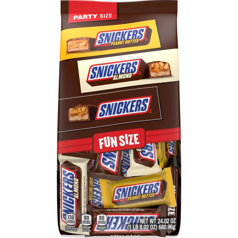SNICKERS Original, Peanut Butter & Almond Fun Size Milk Chocolate Candy Bars Variety Assortment, Party Size, 24.02 Oz Bulk Bag - Image 2