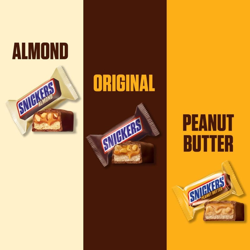 SNICKERS Original, Peanut Butter & Almond Fun Size Milk Chocolate Candy Bars Variety Assortment, Party Size, 24.02 Oz Bulk Bag - Image 3