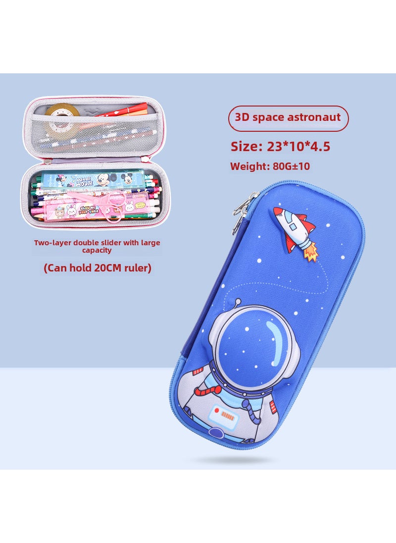 Generic - Cartoon Primary School Childrens Pencil Bag 3D Cute Male and Female Stationery Box Large Capacity Creative Pencil Bag Pencil Box Prizes3D sapphire blue space astronaut-two layers of cloth 3D sapphire blue space astronaut-two layers of cloth - Image 1