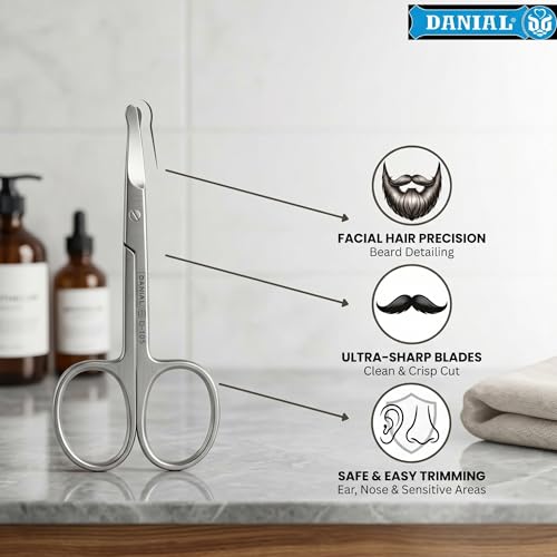 DANIAL Nose Hair Scissors for Men & Women, Safety Round Tip Stainless Steel Grooming Scissor for Beard, Mustache & Eyebrows, Travel Friendly, Silver, 4 Inches - Image 3