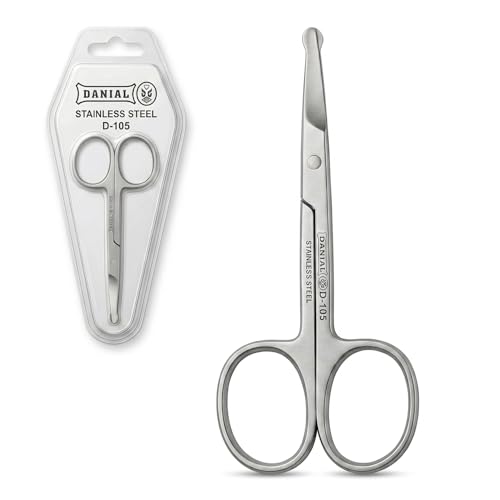 DANIAL Nose Hair Scissors for Men & Women, Safety Round Tip Stainless Steel Grooming Scissor for Beard, Mustache & Eyebrows, Travel Friendly, Silver, 4 Inches - Image 1