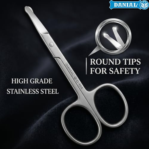 DANIAL Nose Hair Scissors for Men & Women, Safety Round Tip Stainless Steel Grooming Scissor for Beard, Mustache & Eyebrows, Travel Friendly, Silver, 4 Inches - Image 2