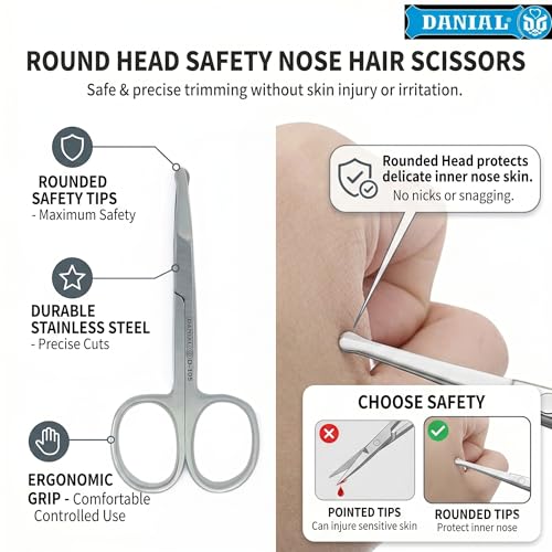 DANIAL Nose Hair Scissors for Men & Women, Safety Round Tip Stainless Steel Grooming Scissor for Beard, Mustache & Eyebrows, Travel Friendly, Silver, 4 Inches - Image 5