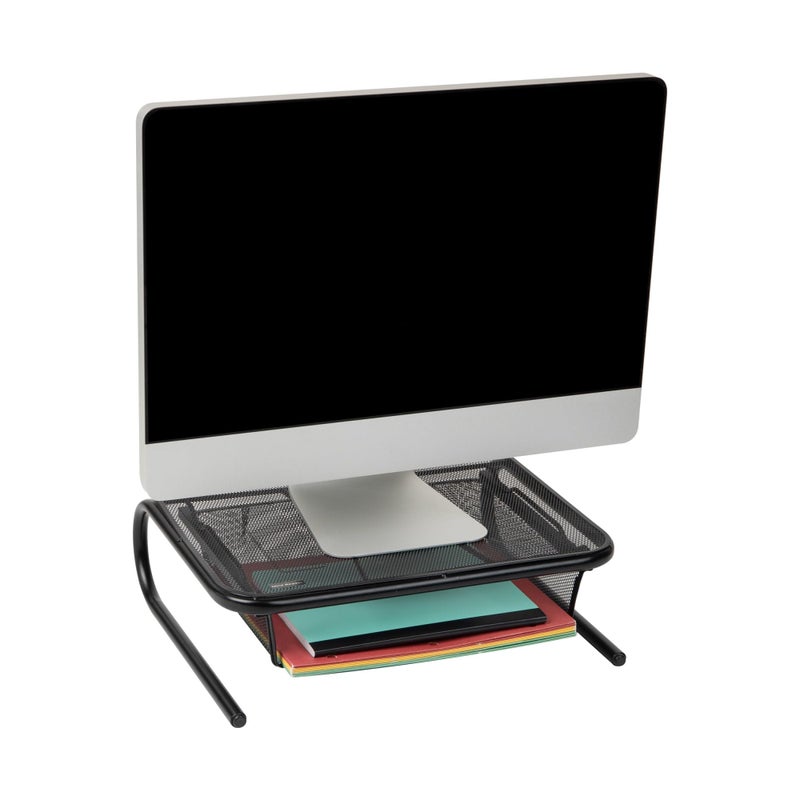 Mind Reader Monitor Stand Ventilated Laptop Riser Desktop Organizer Paper Tray Metal Mesh 1675 L x 13 W x 525 H Black