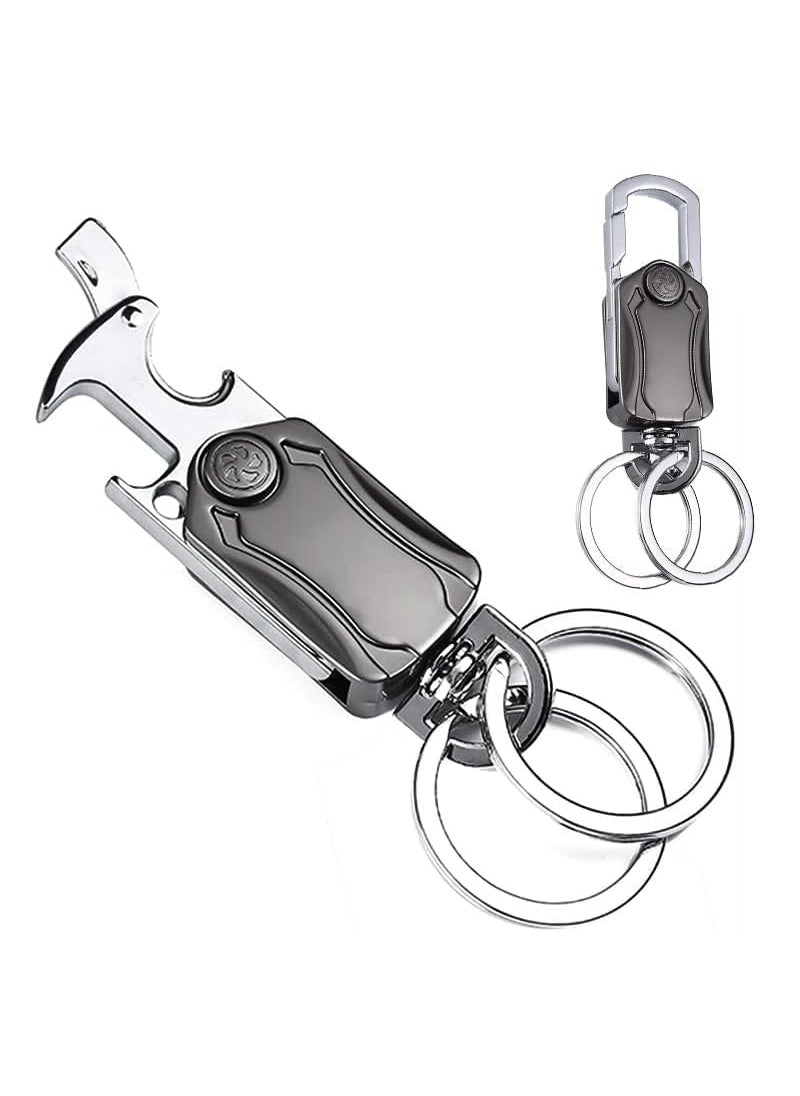Generic - Generic Multifunctional Keychain with Bottle Opener 360Degree Rotation Metal Construction Dual Rings Silver and Black - Image 1