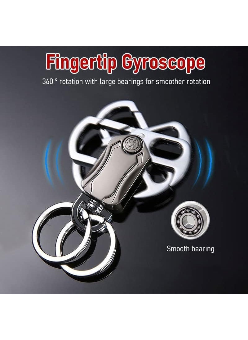 Generic - Generic Multifunctional Keychain with Bottle Opener 360Degree Rotation Metal Construction Dual Rings Silver and Black - Image 1