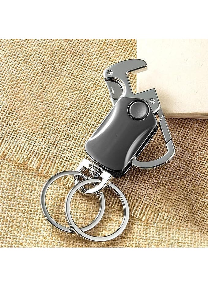 Generic - Generic Multifunctional Keychain with Bottle Opener 360Degree Rotation Metal Construction Dual Rings Silver and Black - Image 1