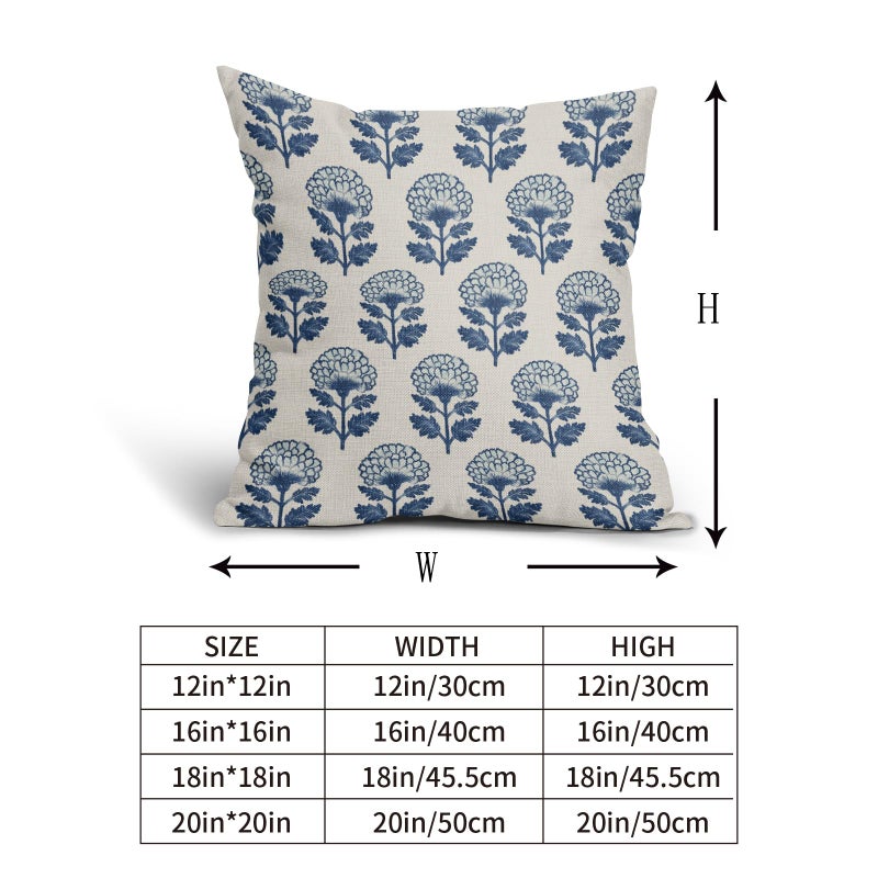 Aytipun Blue Floral Block Print Pillow Covers 18x18 Set of 2 Flower Pattern Cream Decorative Throw Pillowcases Outdoor Rustic Farmhouse Cushion Cases Decor for Home Couch Sofa Bed - Image 5