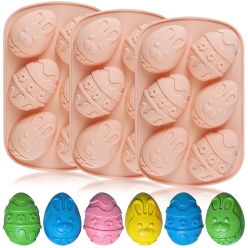 Vidotim 3Pack Easter Chocolate Mold,6 Cavity Easter Eggs Silicone Mold, Non-Stick Egg Baking Mold Tray,Egg Shaped Molds (Easter Eggs Mold) - Image 1