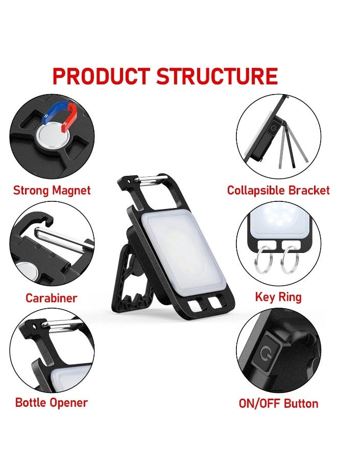 مصباح ميني COB بحجم المفتاح، قابل لإعادة الشحن، مغناطيسي، 4 أوضاع، حامل قابل للطي وفتاح زجاجات، مصباح طوارئ مدمج لرحلات الصيد الليلية، والتخييم، والمشي - Image 2