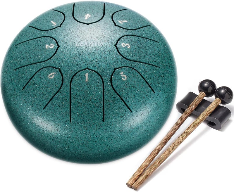 LEKATO 6 Inches 8 Notes Steel Tongue Drum for Beginner, Handpan Drum Percussion Christmas Birthday Gift, C Key,with Song Book, Drum Mallets, Green - Image 1