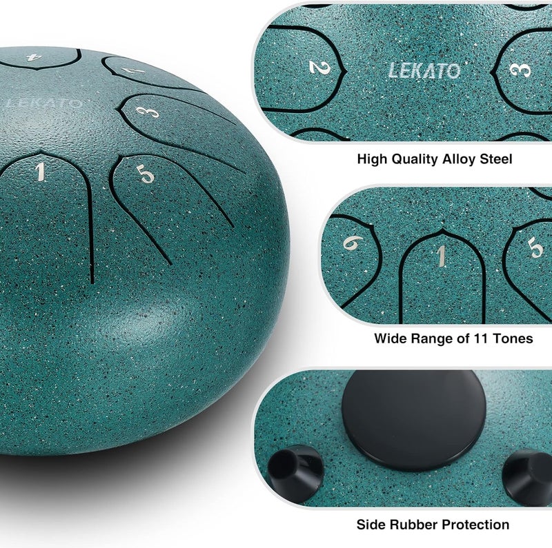 LEKATO 6 Inches 8 Notes Steel Tongue Drum for Beginner, Handpan Drum Percussion Christmas Birthday Gift, C Key,with Song Book, Drum Mallets, Green - Image 3
