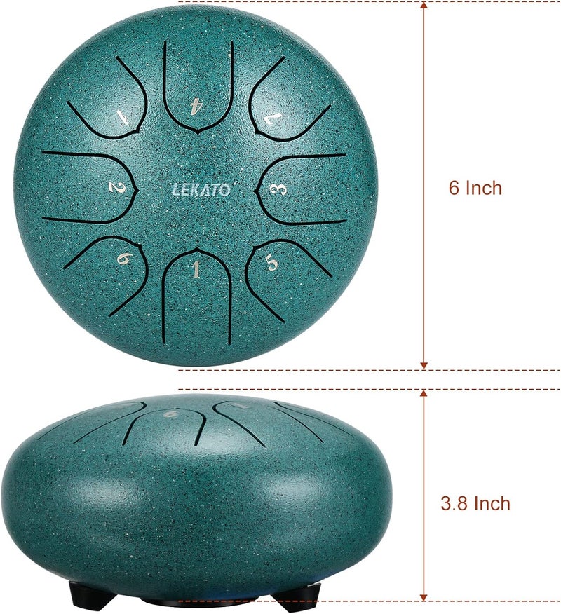 LEKATO 6 Inches 8 Notes Steel Tongue Drum for Beginner, Handpan Drum Percussion Christmas Birthday Gift, C Key,with Song Book, Drum Mallets, Green - Image 2