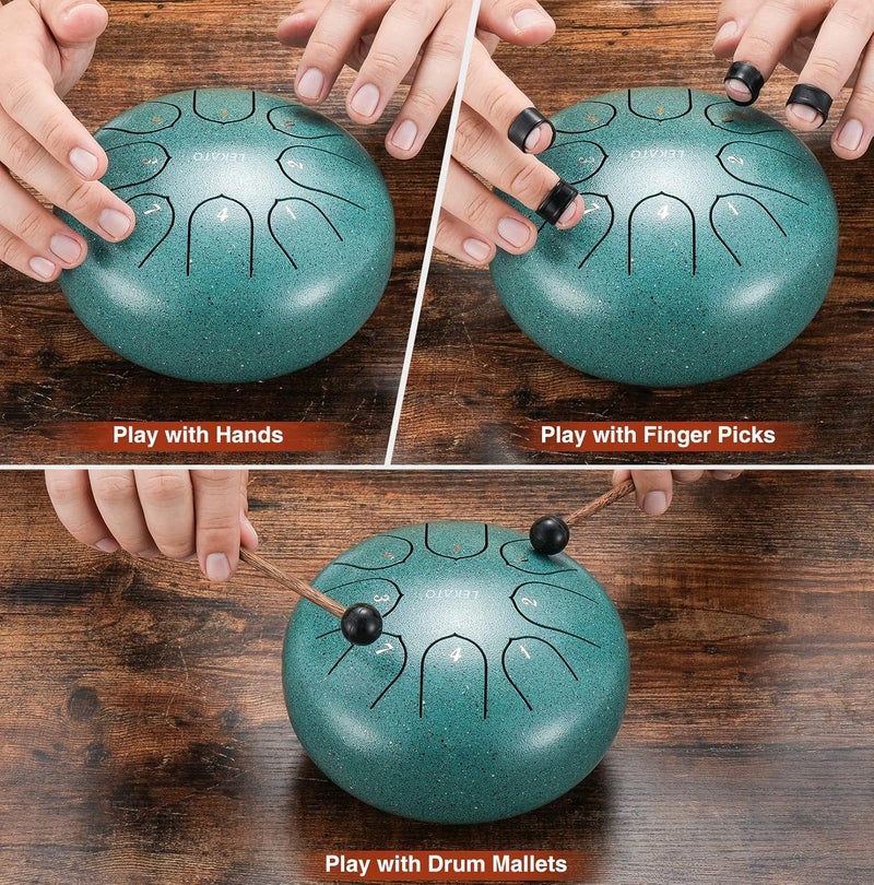 LEKATO 6 Inches 8 Notes Steel Tongue Drum for Beginner, Handpan Drum Percussion Christmas Birthday Gift, C Key,with Song Book, Drum Mallets, Green - Image 4