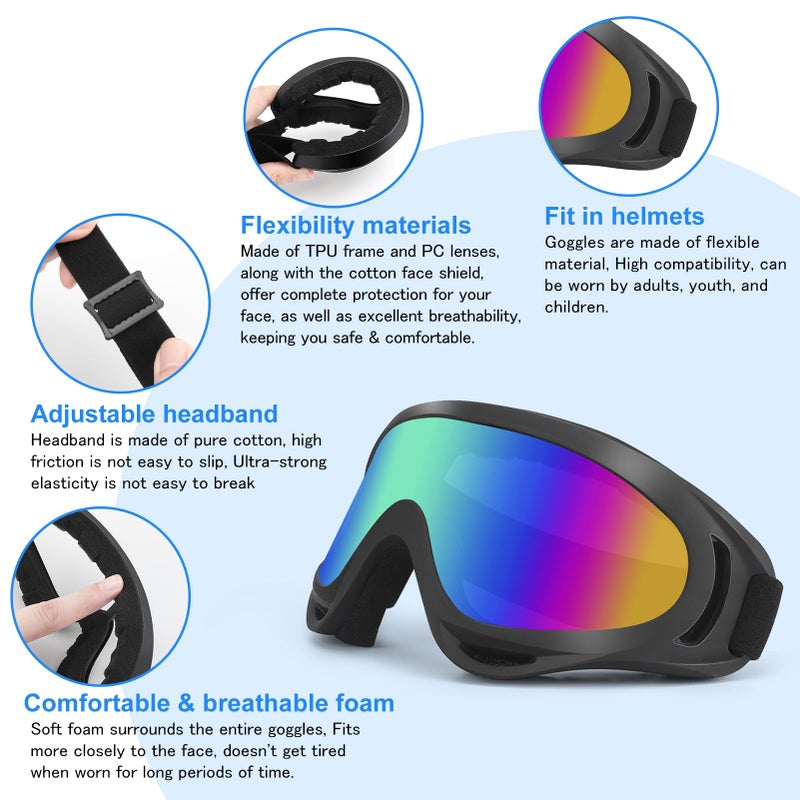 4-FQ 4FQ Motorcycle Goggles 3Pack with Neck Gaiter ATV Dirt Bike Goggles Motocross Riding Eyewear Bike UTV MTB MX Offroad Windproof Ski Glasses UV400 AntiFog Scratch Dustproof for Adult Youth Kids - Image 3