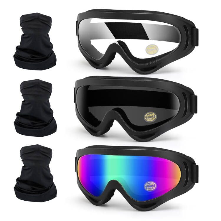 4-FQ 4FQ Motorcycle Goggles 3Pack with Neck Gaiter ATV Dirt Bike Goggles Motocross Riding Eyewear Bike UTV MTB MX Offroad Windproof Ski Glasses UV400 AntiFog Scratch Dustproof for Adult Youth Kids - Image 1