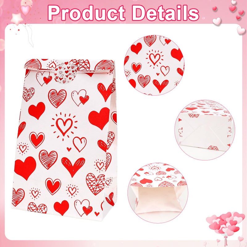 eowqeiur Valentines Bags for Kids Class 24 PCS Valentine Paper Bags with Stickers for Gifts Treat Goodie Candy Snack Goody Cookie Wrap Galentines Valentines Day Party Favors Supplies Decorations Baggies Pouch - Image 3