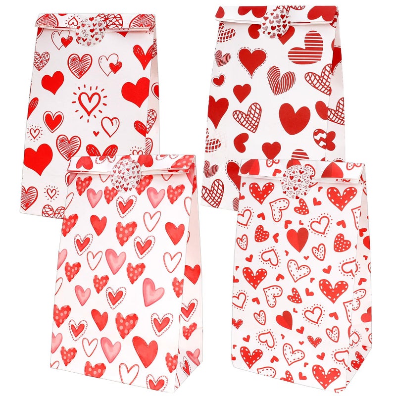 eowqeiur Valentines Bags for Kids Class 24 PCS Valentine Paper Bags with Stickers for Gifts Treat Goodie Candy Snack Goody Cookie Wrap Galentines Valentines Day Party Favors Supplies Decorations Baggies Pouch - Image 1