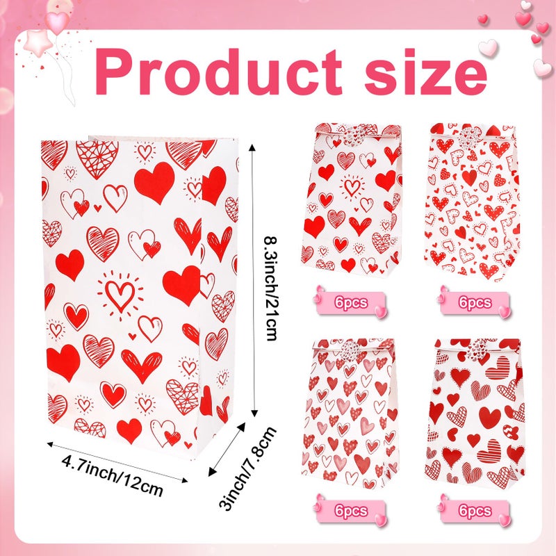 eowqeiur Valentines Bags for Kids Class 24 PCS Valentine Paper Bags with Stickers for Gifts Treat Goodie Candy Snack Goody Cookie Wrap Galentines Valentines Day Party Favors Supplies Decorations Baggies Pouch - Image 2