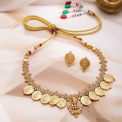 Rubans Gold Plated Choker Set Traditional Temple Jewellery Lakshmi Coin Motif Gift for Women & Girls - Image 3