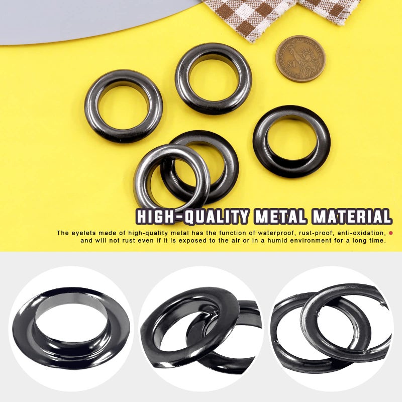 Hilitchi 40Pcs 1 Inch - 25mm Gun-Black Thicken Grommet Eyelets Metal Eyelets with Washers Assortment Kit, Hole Self Backing Eyelet for Bead Cores, Clothes, Leather, Canvas - Image 4