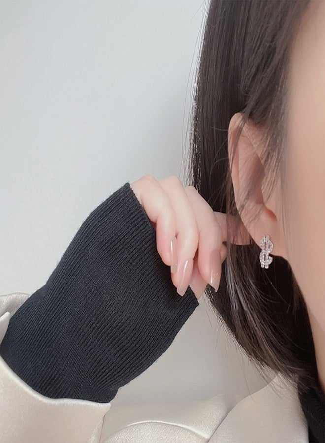 FORUBUS Crystal Dollar Sign Stud Earrings, Glittering Rhinestone Money Sign Ear Studs for Women Chic Style Jewelry-studs - Image 5
