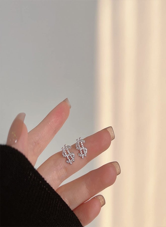 FORUBUS Crystal Dollar Sign Stud Earrings, Glittering Rhinestone Money Sign Ear Studs for Women Chic Style Jewelry-studs - Image 3