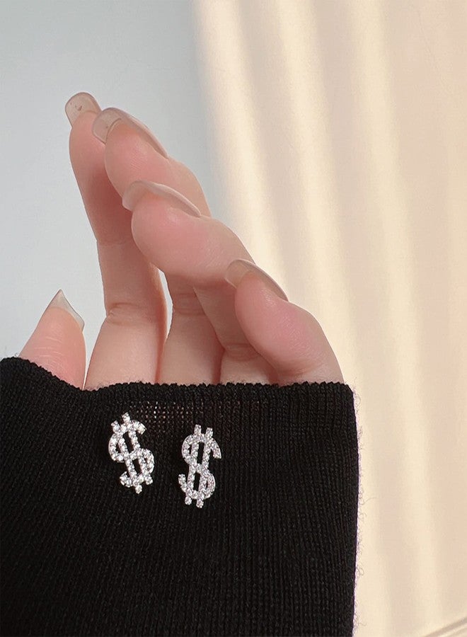 FORUBUS Crystal Dollar Sign Stud Earrings, Glittering Rhinestone Money Sign Ear Studs for Women Chic Style Jewelry-studs - Image 2