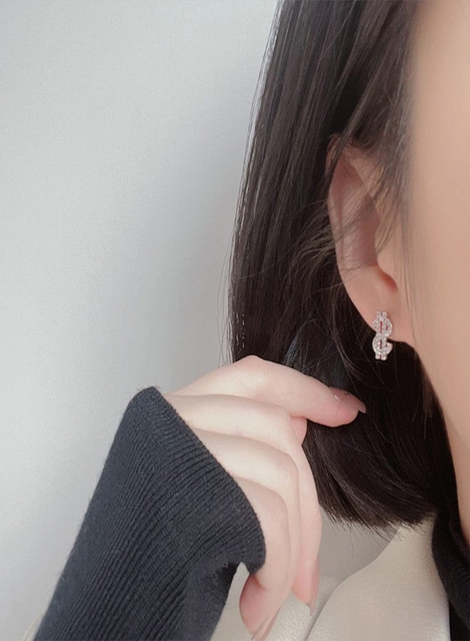 FORUBUS Crystal Dollar Sign Stud Earrings, Glittering Rhinestone Money Sign Ear Studs for Women Chic Style Jewelry-studs - Image 4