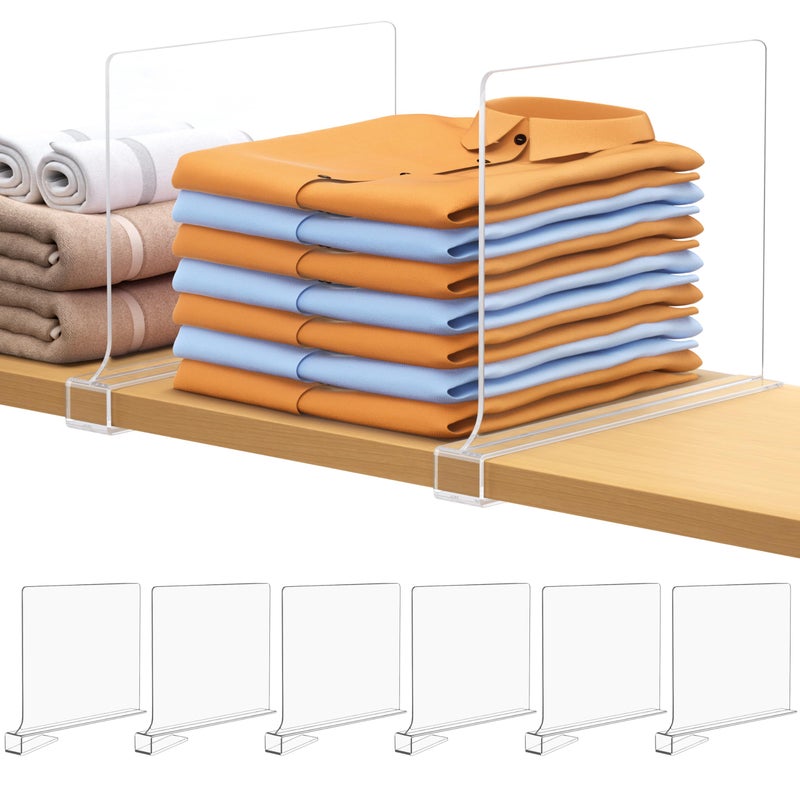Aolloa 6 PCS Shelf Dividers for Closet Organization Acrylic Clear Closet Shelf Divider for Wooden Shelving Suitable for Wooden or Vertical Shelves Or Bedroom Kitchen and Office 