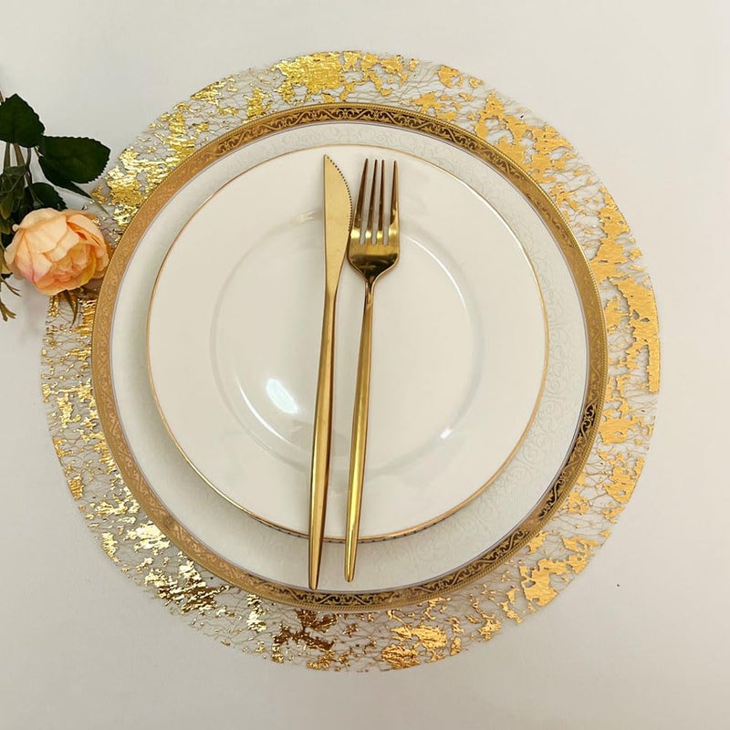 Zulaniu Gold Disposable Placemats Gold Doilies of 100 Round Place Mats Pressed 13 Inch Metallic Foil Charge Placemats for Home Decoration Dining Table Wedding Birthday Party - Image 1