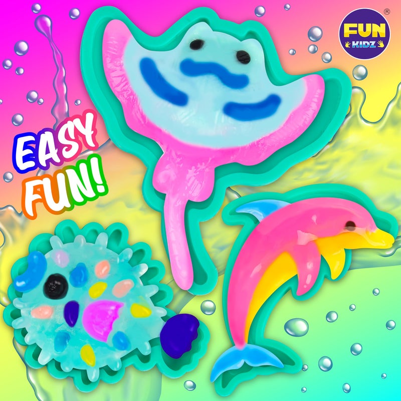 FUN KIDZ Ocean Magic Water Elves Toys Kit, FunKidz Aqua Squishy Craft Kit for Kids 25 Bright Ocean Colors Gel 16 Ocan Creature Molds Great Birthday Gift for Boys Girls Summer Activities - Image 4
