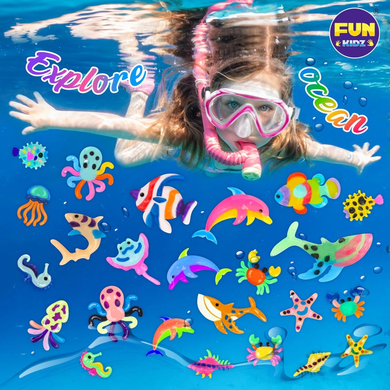 FUN KIDZ Ocean Magic Water Elves Toys Kit, FunKidz Aqua Squishy Craft Kit for Kids 25 Bright Ocean Colors Gel 16 Ocan Creature Molds Great Birthday Gift for Boys Girls Summer Activities - Image 3