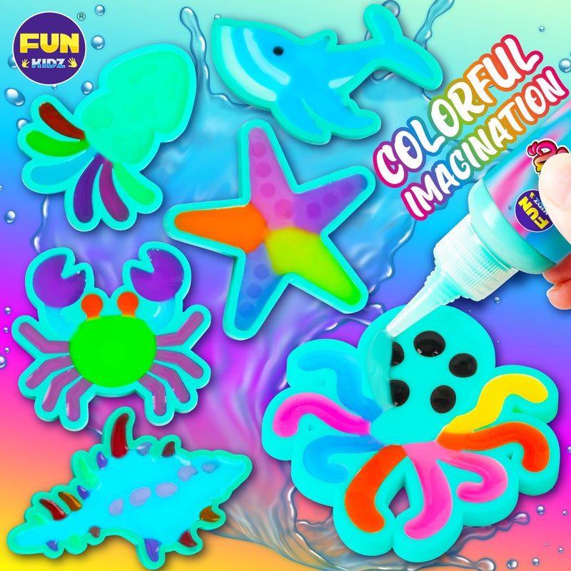 FUN KIDZ Ocean Magic Water Elves Toys Kit, FunKidz Aqua Squishy Craft Kit for Kids 25 Bright Ocean Colors Gel 16 Ocan Creature Molds Great Birthday Gift for Boys Girls Summer Activities - Image 2