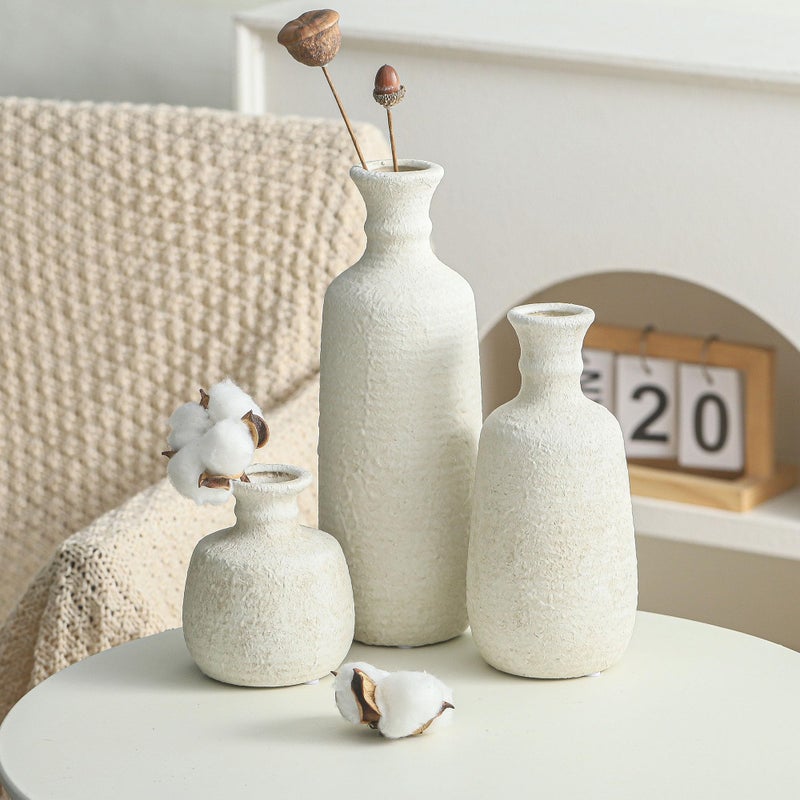 ooit Ceramic Vase Set of 3, Neutral Rustic Vases Home Decor Farmhouse Decorative Vase Whitewashed Pottery Decor Boho Modern for Table Mantel Entryway Bookshelf Living Room Kitchen Bathroom Bedroom - White - Image 4