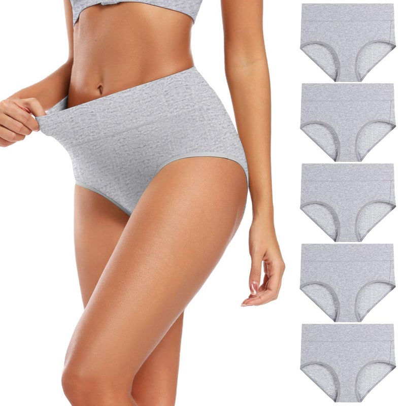 Molasus Women's No Shrink Cotton Underwear Soft Breathable High Waist Briefs Ladies Full Coverage Panties Underpants Grey, Size 7 - Image 3