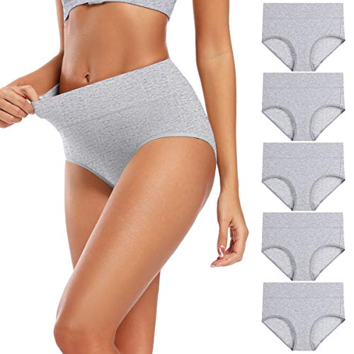 Molasus Women's No Shrink Cotton Underwear Soft Breathable High Waist Briefs Ladies Full Coverage Panties Underpants Grey, Size 7 - Image 1
