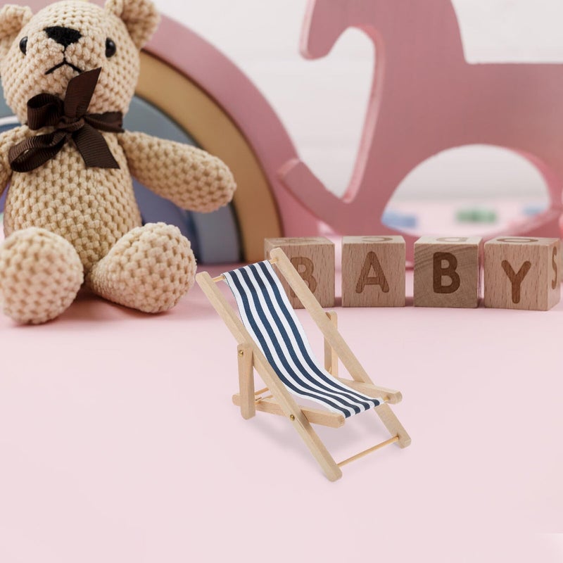 Navy Blue Striped 1 12 Scale Lounge Chair Miniature Wooden Dollhouse Furniture - Image 4