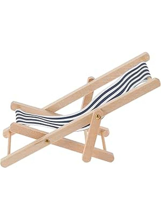 Navy Blue Striped 1 12 Scale Lounge Chair Miniature Wooden Dollhouse Furniture - Image 1