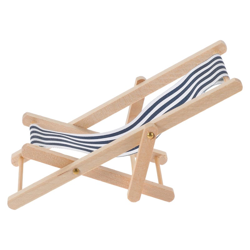 Navy Blue Striped 1 12 Scale Lounge Chair Miniature Wooden Dollhouse Furniture - Image 2