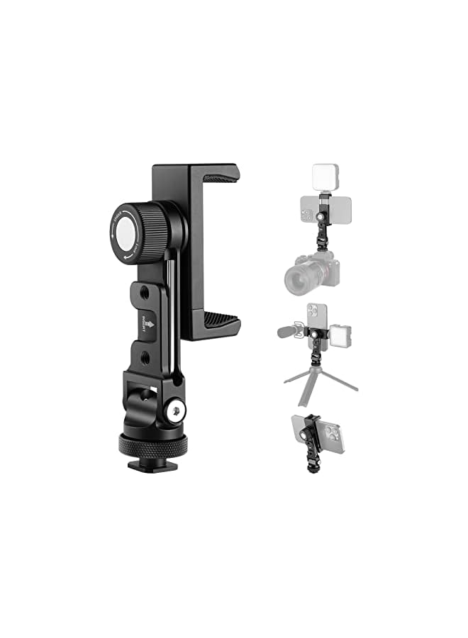 NEEWER Metal Cell Phone Tripod Mount Adapter with 4 Cold Shoes & Three 1/4" Screw Holes, 360° Horizontally Rotatable, 180° Tiltable Phone Holder Compatible with iPhone Samsung for Vlogging Streaming