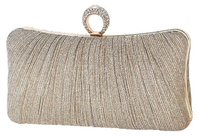 Women's Gold Clutch, Party Bag, Womens Golden Glitter Clutch Purse Pleated Evening Bag for Party, Wedding, Dinner(Champagne Color) - Image 1