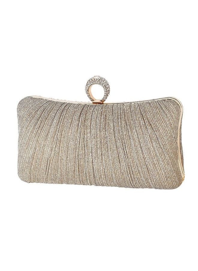 Generic - Women's Gold Clutch, Party Bag, Womens Golden Glitter Clutch Purse Pleated Evening Bag for Party, Wedding, Dinner(Champagne Color) - Image 1