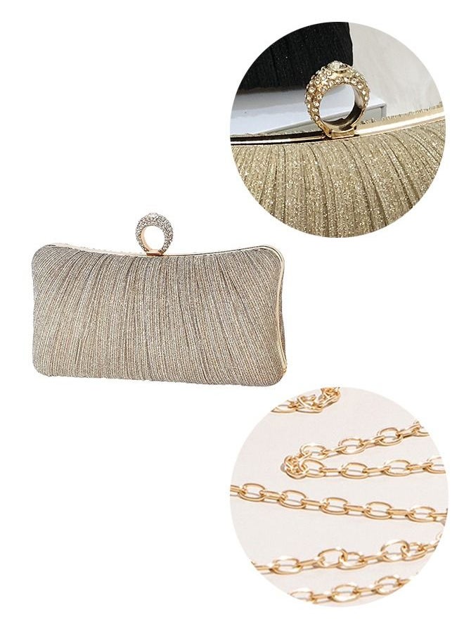 Generic - Women's Gold Clutch, Party Bag, Womens Golden Glitter Clutch Purse Pleated Evening Bag for Party, Wedding, Dinner(Champagne Color) - Image 1