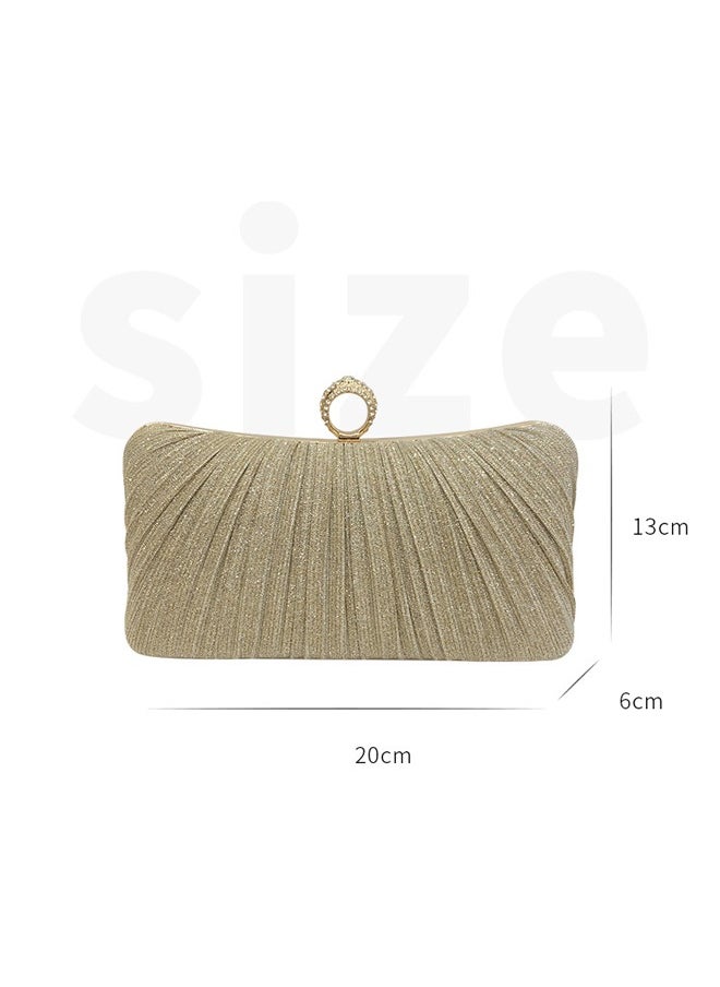 Generic - Women's Gold Clutch, Party Bag, Womens Golden Glitter Clutch Purse Pleated Evening Bag for Party, Wedding, Dinner(Champagne Color) - Image 1