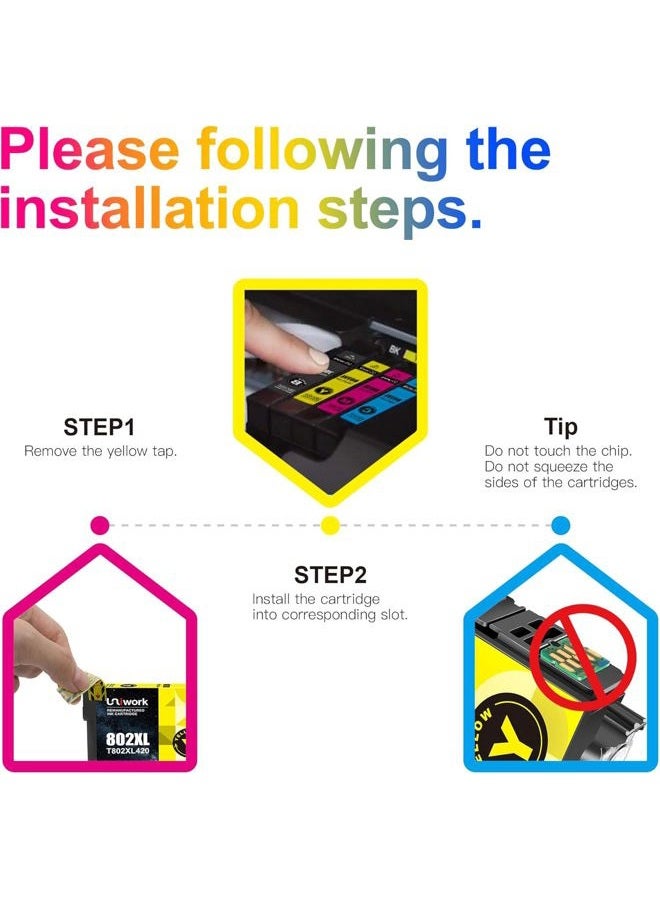 Uniwork Remanufactured Ink Cartridge Replacement for Epson 802XL 802 T802XL T802 use for Workforce Pro WF-4740 WF-4730 WF-4720 WF-4734 EC-4020 EC-4030 Printer Tray (1 Cyan 1 Magenta 1 Yellow 3 Pack) - Image 4